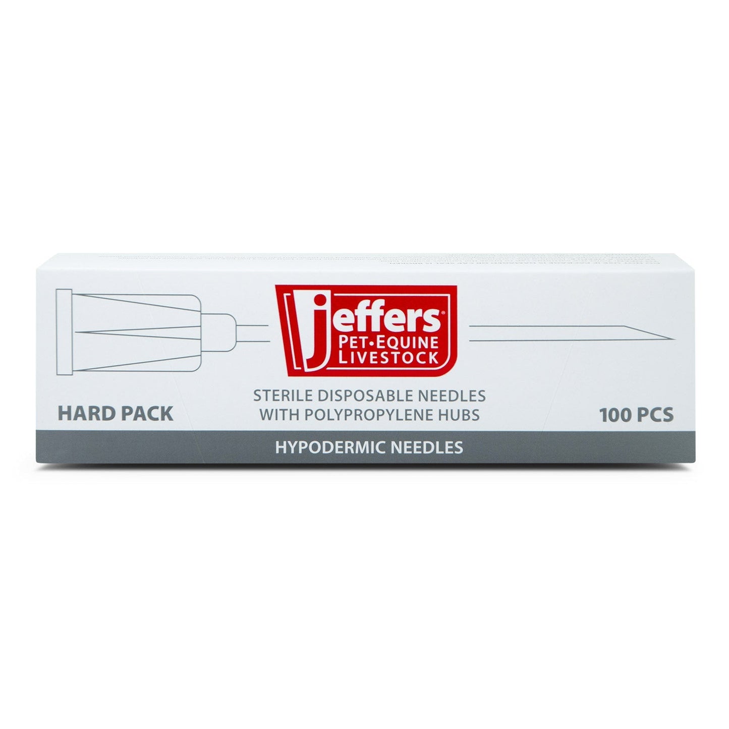 Agujas hipodérmicas Jeffers Poly Hub para uso veterinario, caja de 100