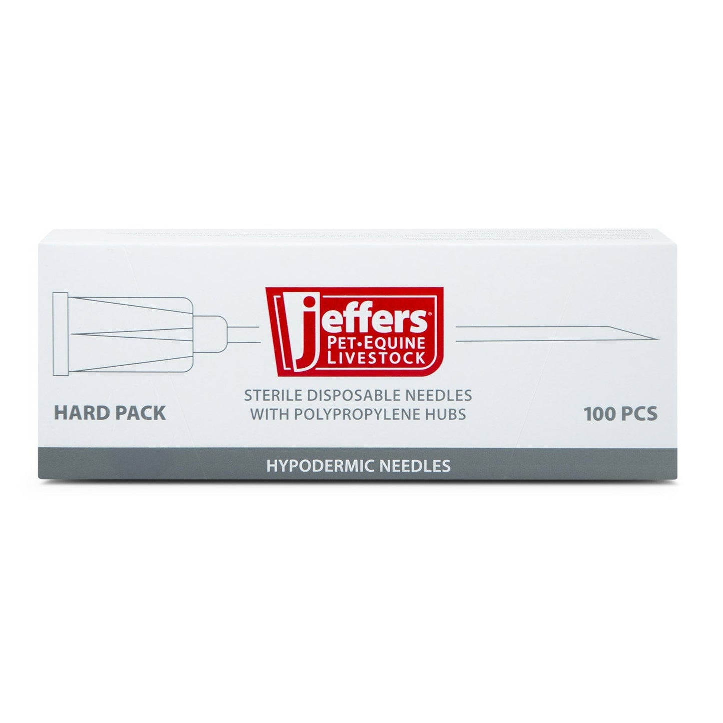 Agujas hipodérmicas Jeffers Poly Hub para uso veterinario, caja de 100