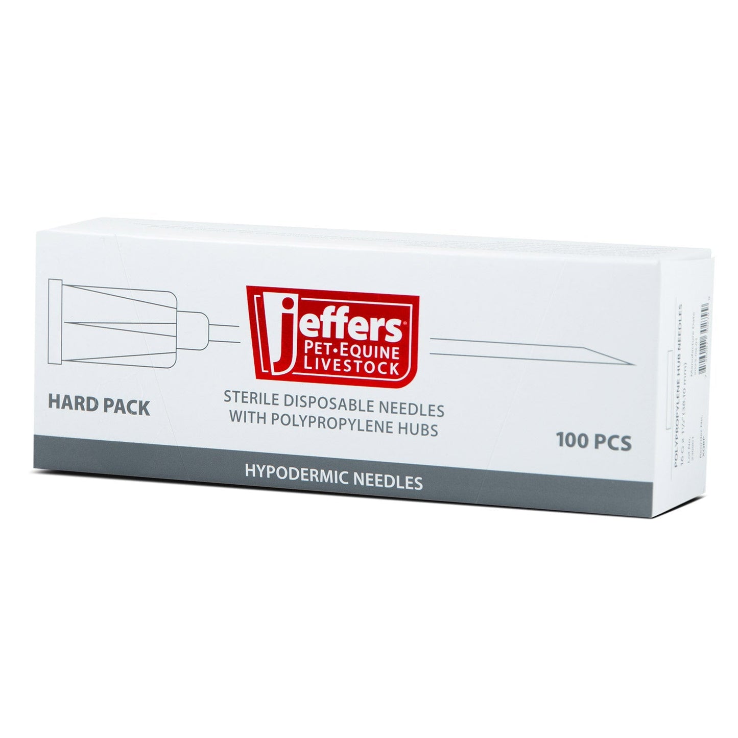 Agujas hipodérmicas Jeffers Poly Hub para uso veterinario, caja de 100