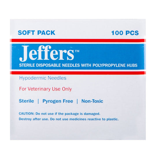 Agujas hipodérmicas Jeffers Poly Hub para uso veterinario, caja de 100