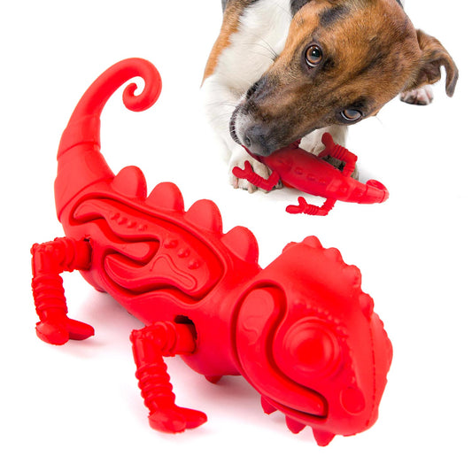 Juguete masticable de goma natural ecológico Jeffers Red Chameleon para perros con masticación moderada