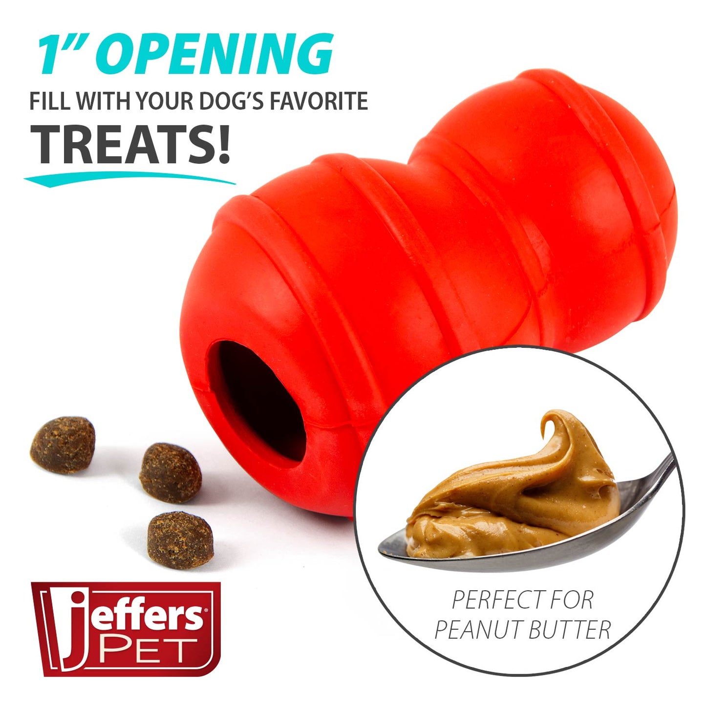 Jeffers Juguete dental dispensador de golosinas de caucho natural Stuffable Fetch & Chew Red Classic para perros
