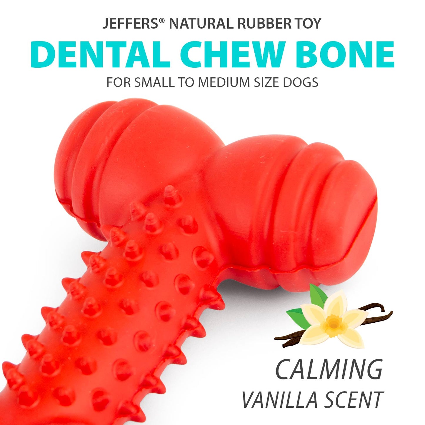 Juguete masticable de caucho natural Jeffers Red Dental Bone para perros para dientes y encías saludables
