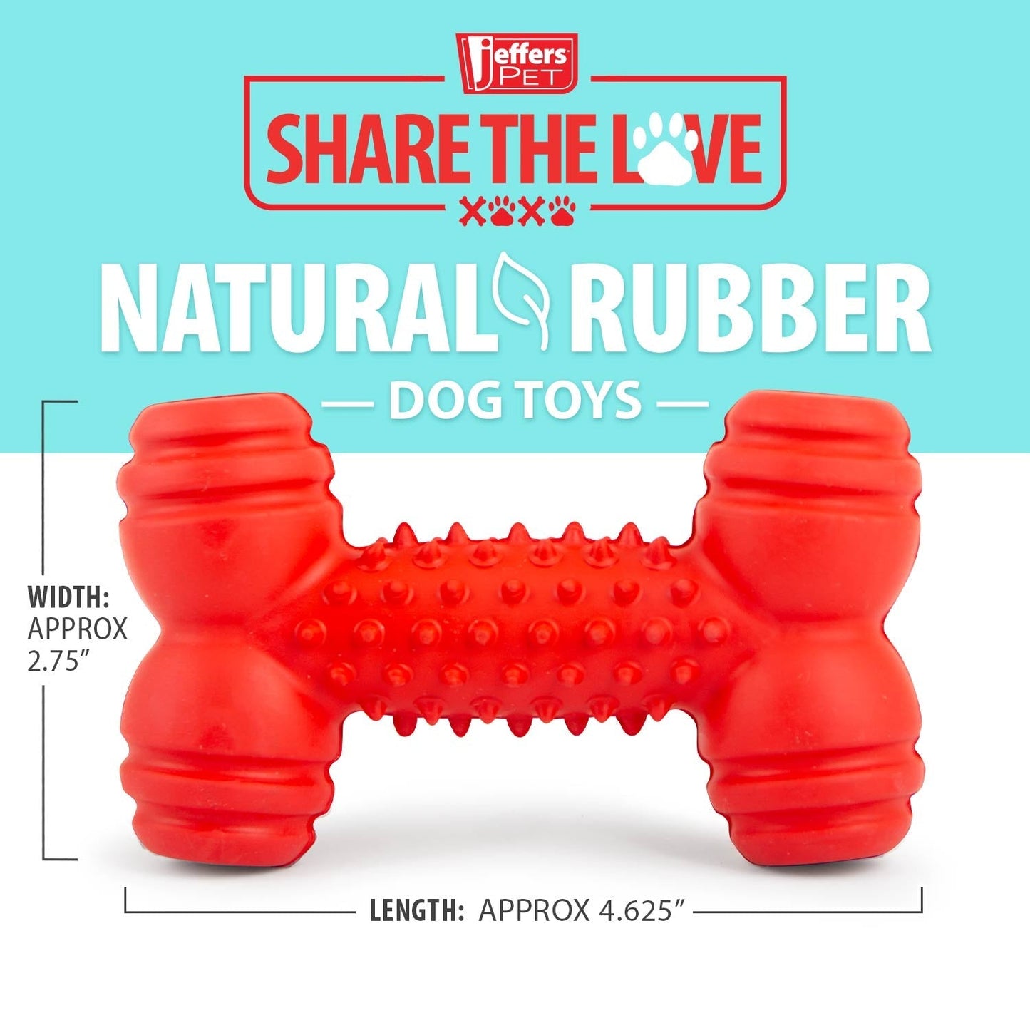Juguete masticable de caucho natural Jeffers Red Dental Bone para perros para dientes y encías saludables