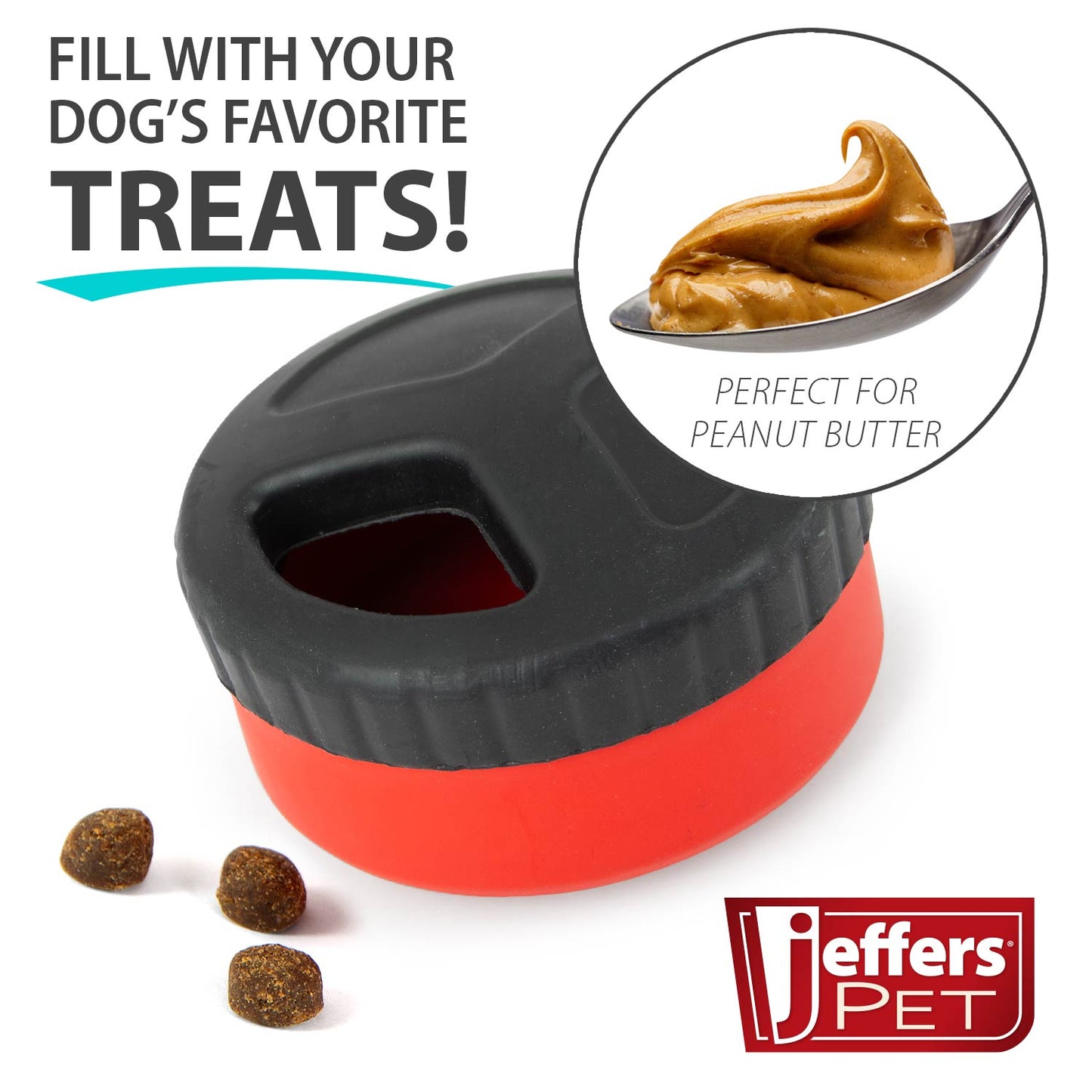 Juguete masticable dental Jeffers Red Hockey Puck de caucho natural con dispensador de premios para perros