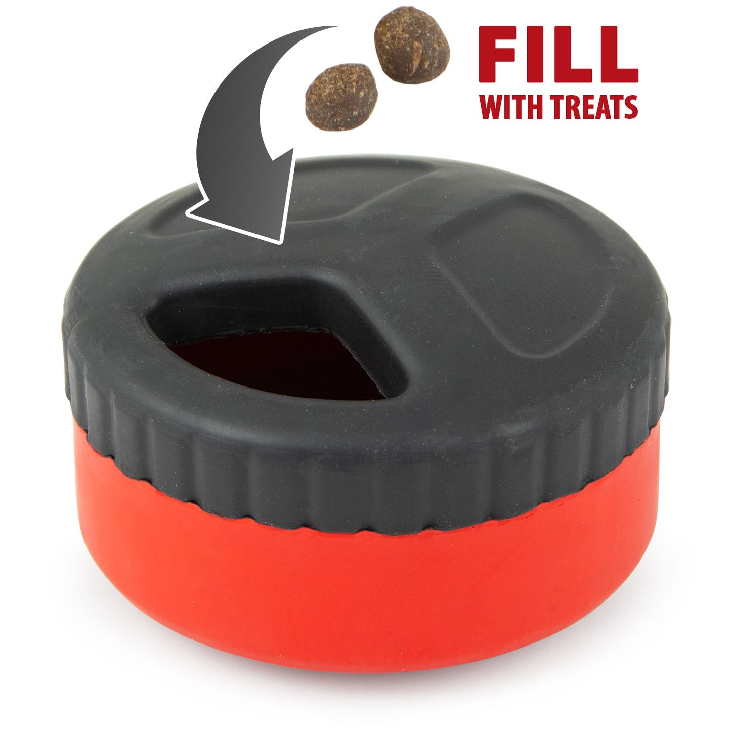 Juguete masticable dental Jeffers Red Hockey Puck de caucho natural con dispensador de premios para perros