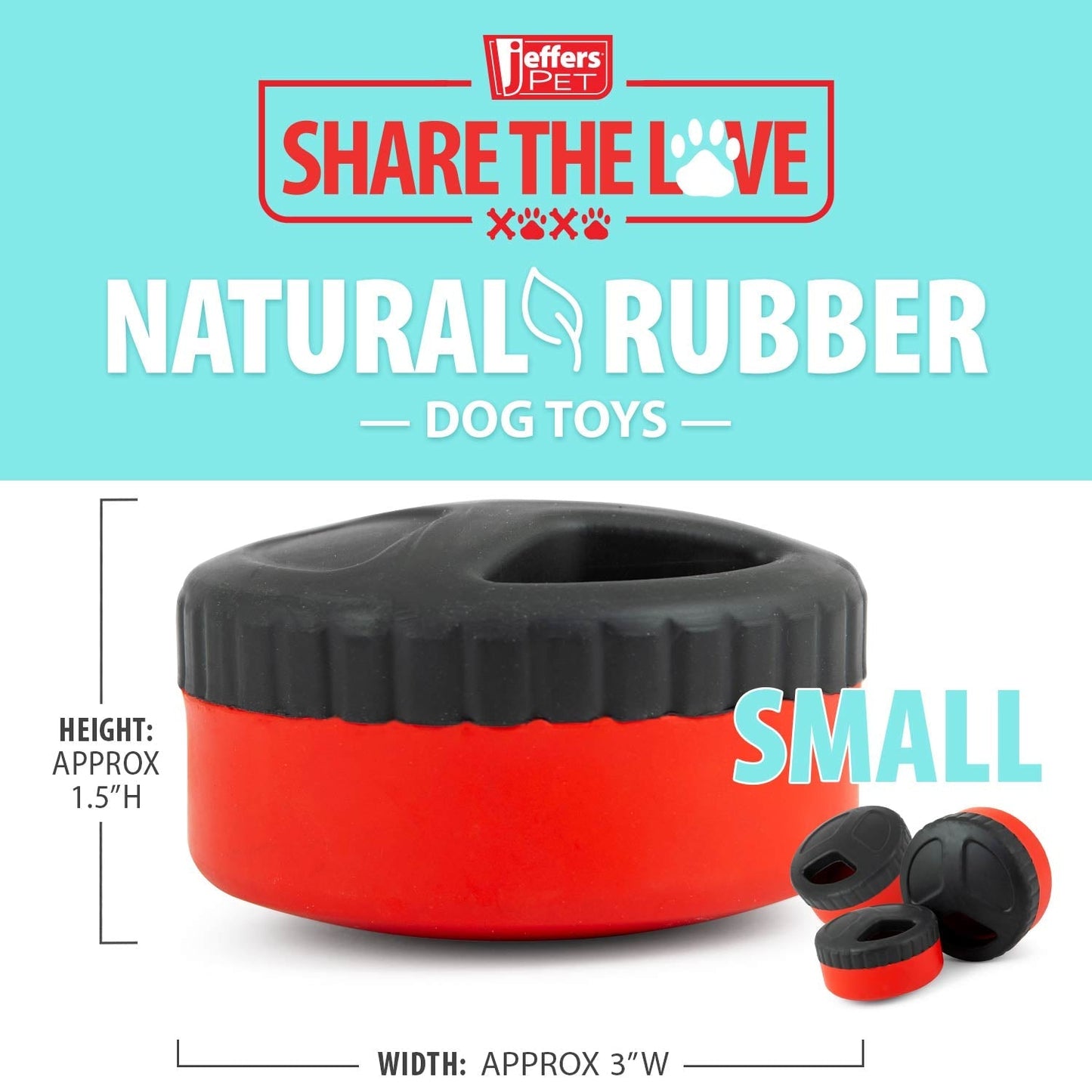Juguete masticable dental Jeffers Red Hockey Puck de caucho natural con dispensador de premios para perros