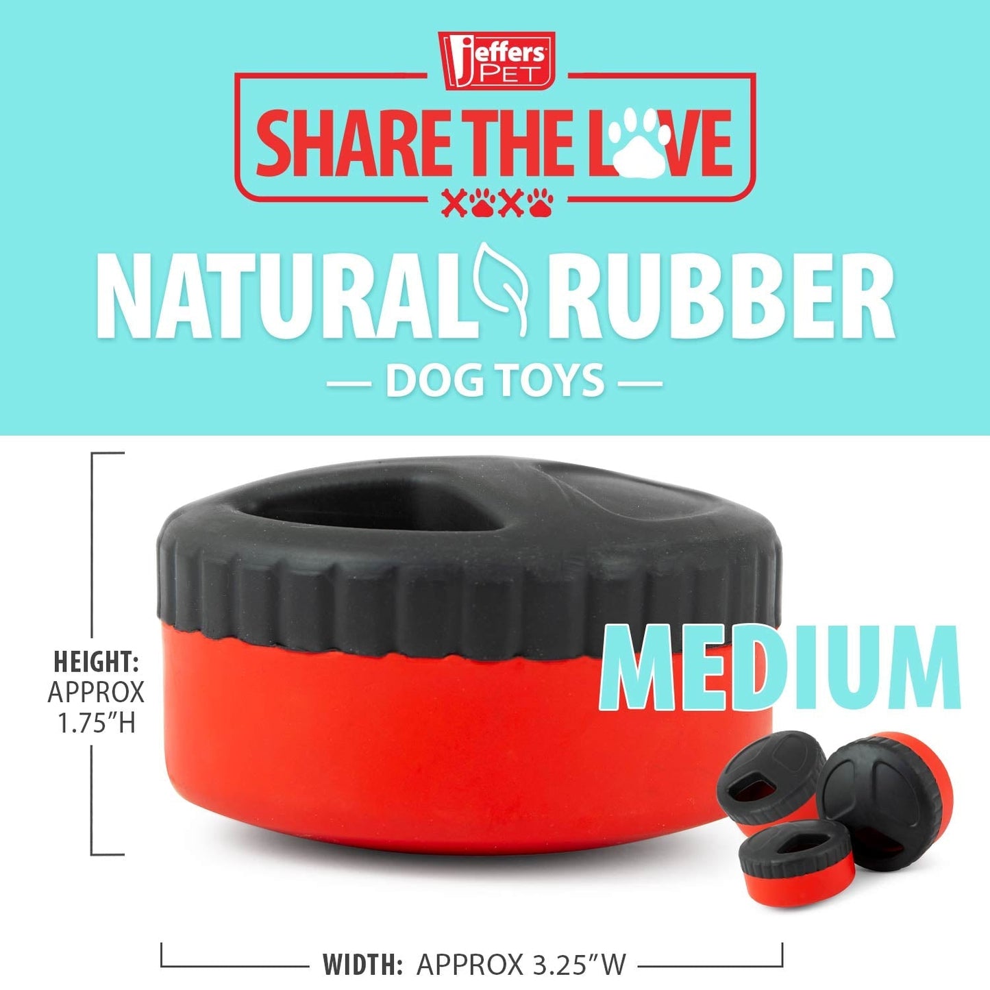 Juguete masticable dental Jeffers Red Hockey Puck de caucho natural con dispensador de premios para perros