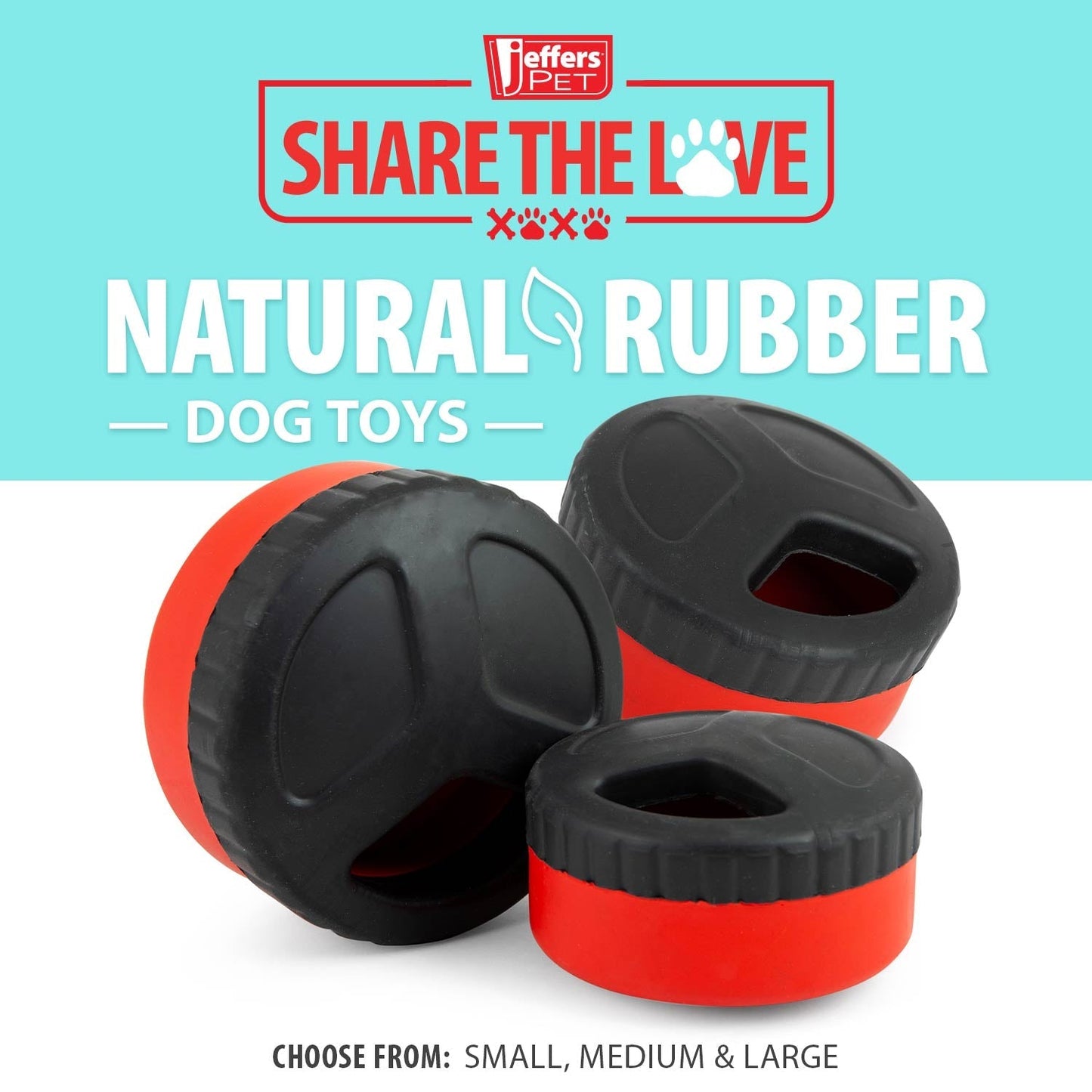 Juguete masticable dental Jeffers Red Hockey Puck de caucho natural con dispensador de premios para perros