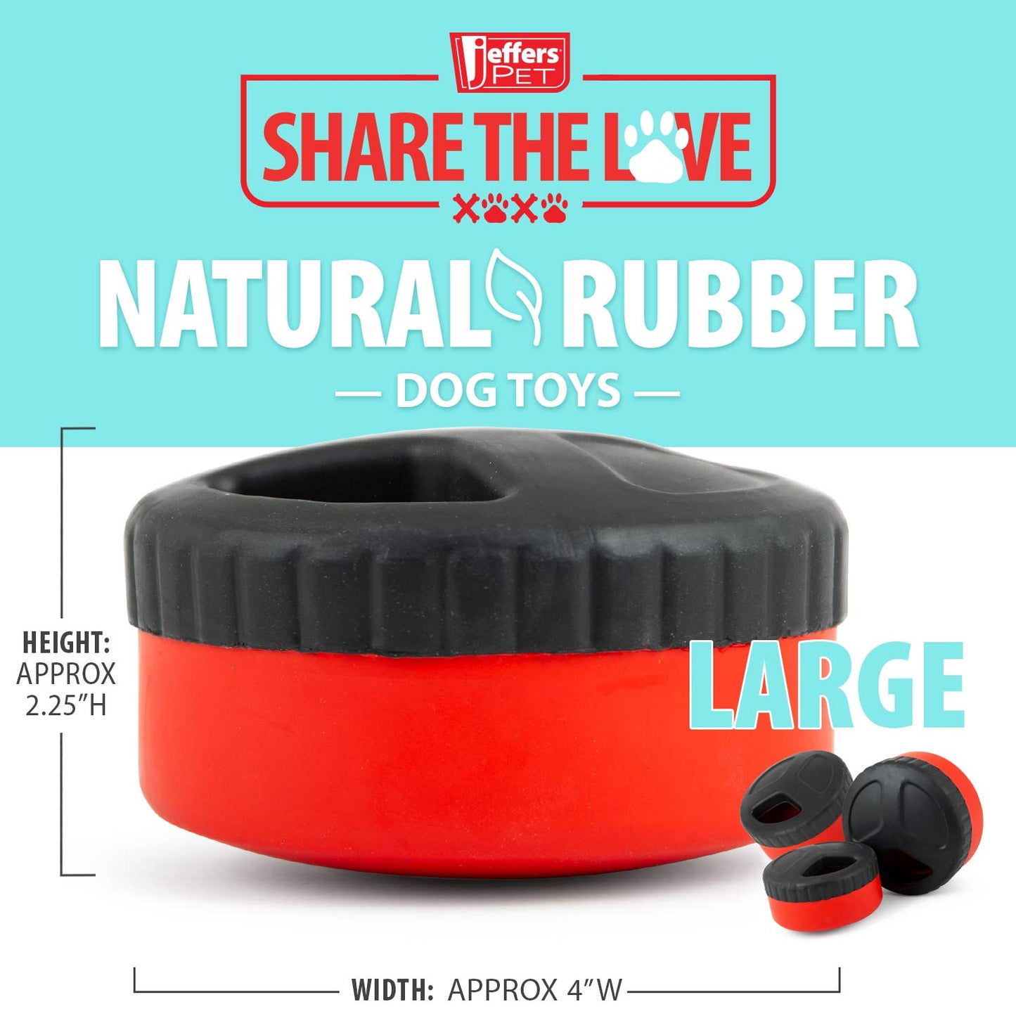 Juguete masticable dental Jeffers Red Hockey Puck de caucho natural con dispensador de premios para perros