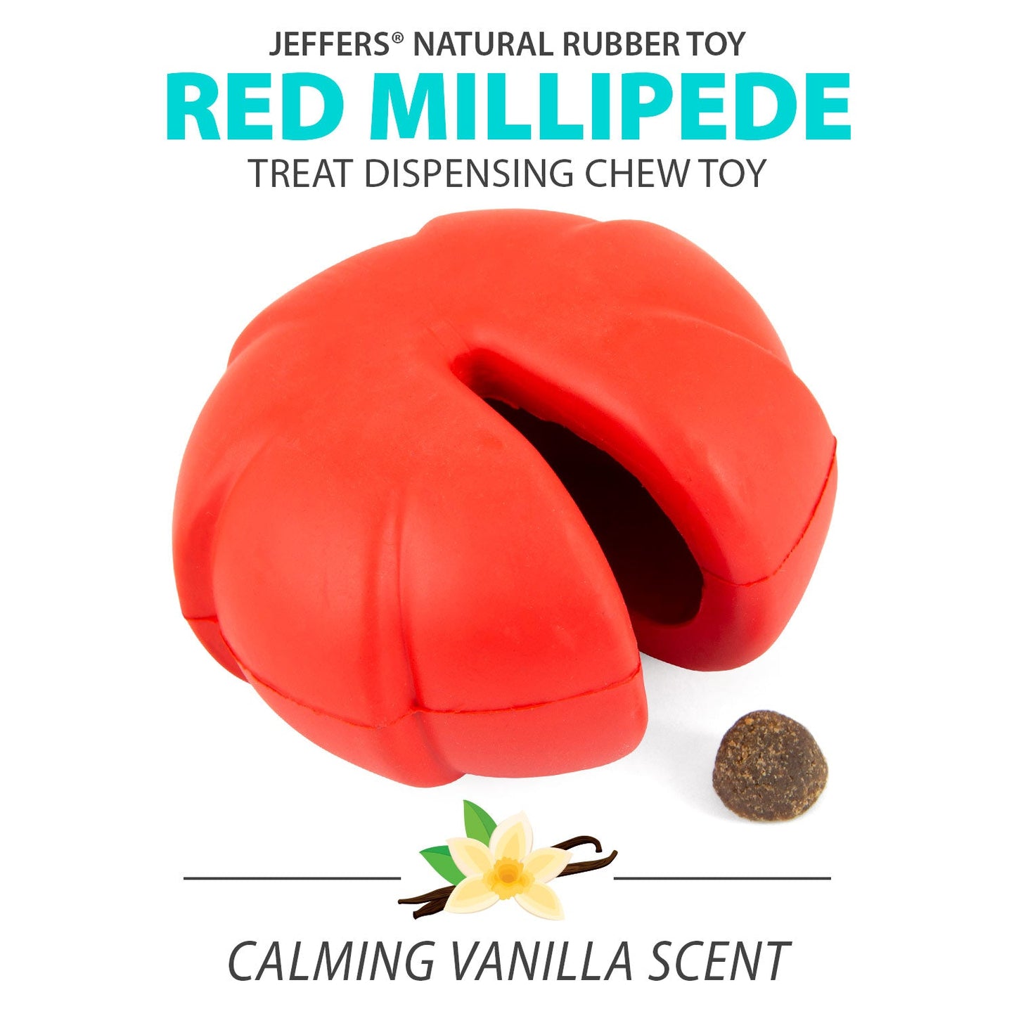 Juguete masticable dental de caucho natural con dispensador de golosinas para perro, Jeffers Red Millipede