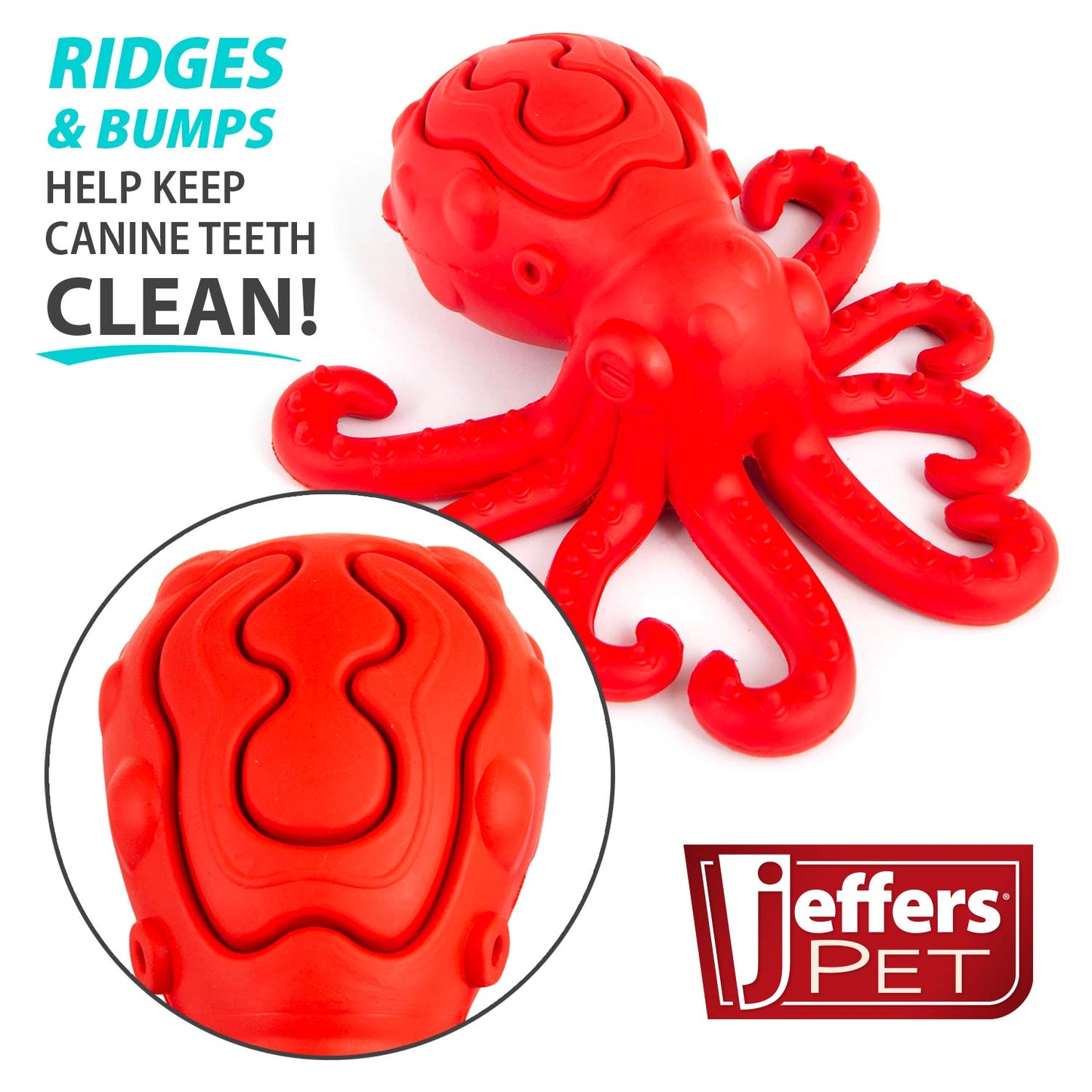 Jeffers Red Octopus Juguete masticable de caucho natural dispensador de premios para perros con diseño de pulpo rojo