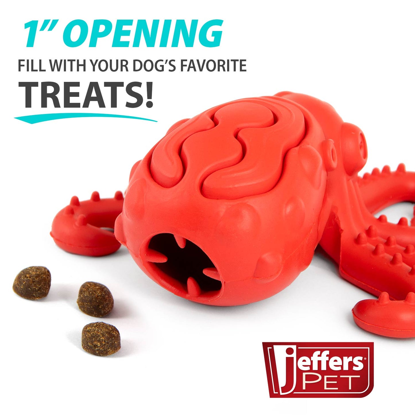 Jeffers Red Octopus Juguete masticable de caucho natural dispensador de premios para perros con diseño de pulpo rojo