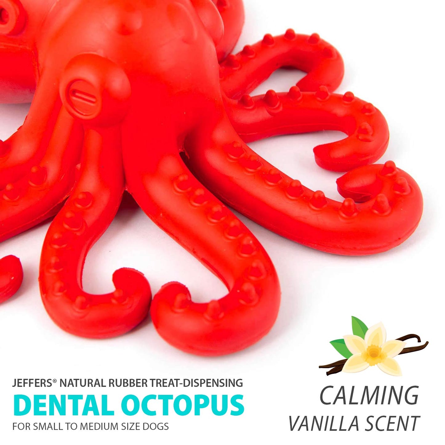 Jeffers Red Octopus Juguete masticable de caucho natural dispensador de premios para perros con diseño de pulpo rojo