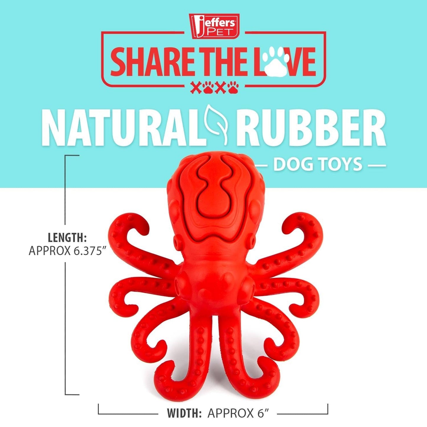 Jeffers Red Octopus Juguete masticable de caucho natural dispensador de premios para perros con diseño de pulpo rojo