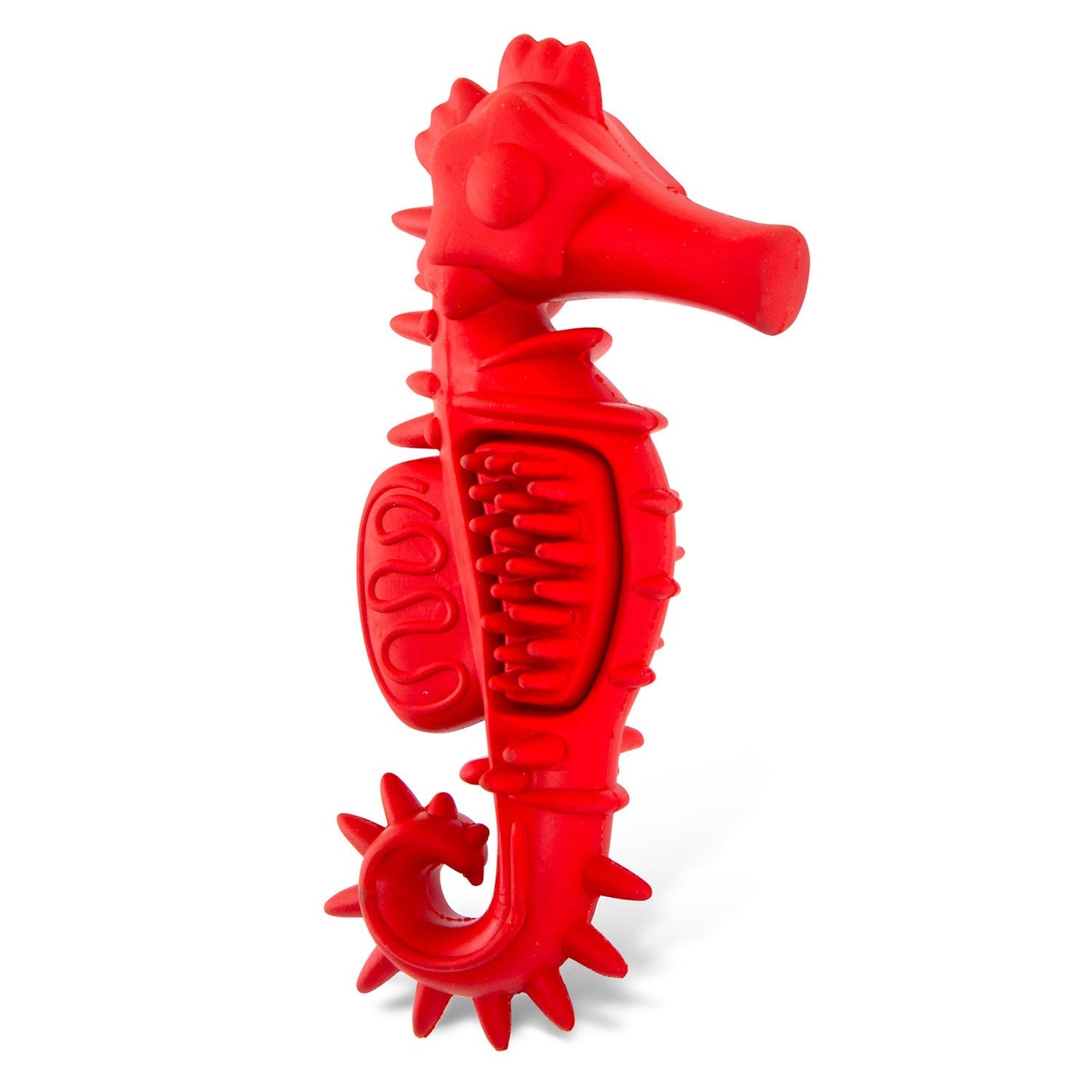 Juguete Masticable para Perros Jeffers de Caucho Natural, Diseño de Caballito de Mar Rojo, con Aroma a Vainilla y Bordes Texturizados para la Salud Dental