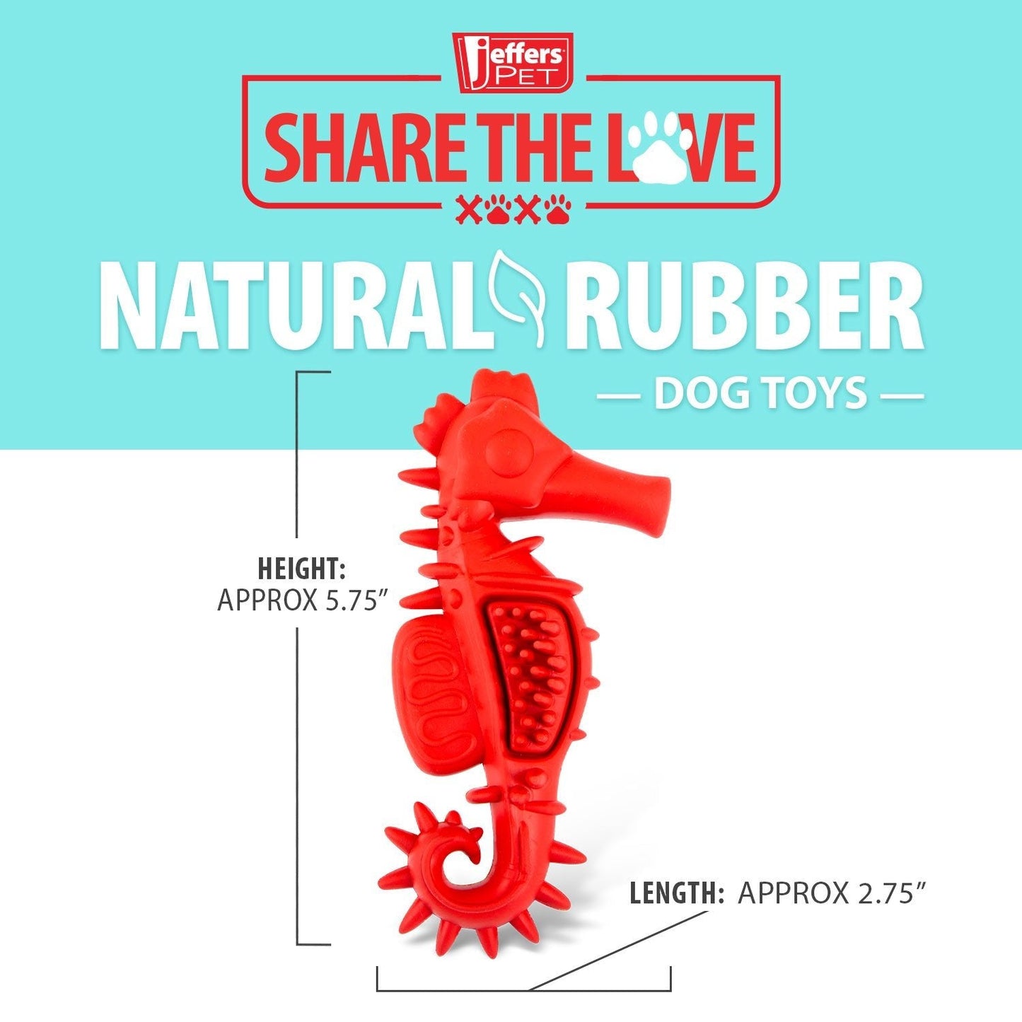 Juguete Masticable para Perros Jeffers de Caucho Natural, Diseño de Caballito de Mar Rojo, con Aroma a Vainilla y Bordes Texturizados para la Salud Dental
