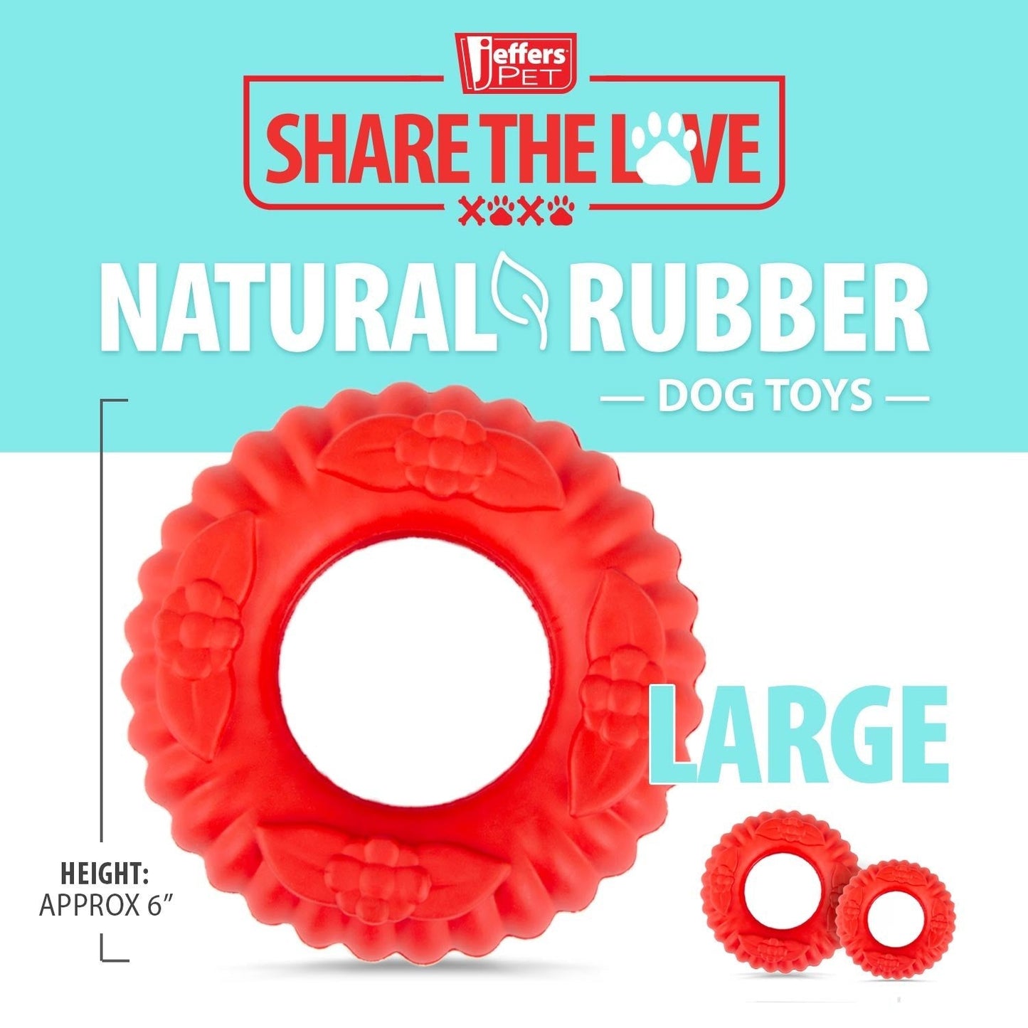 Juguete masticable dental de caucho natural Jeffers Red Virgo Tugger para perros para juego interactivo o en solitario