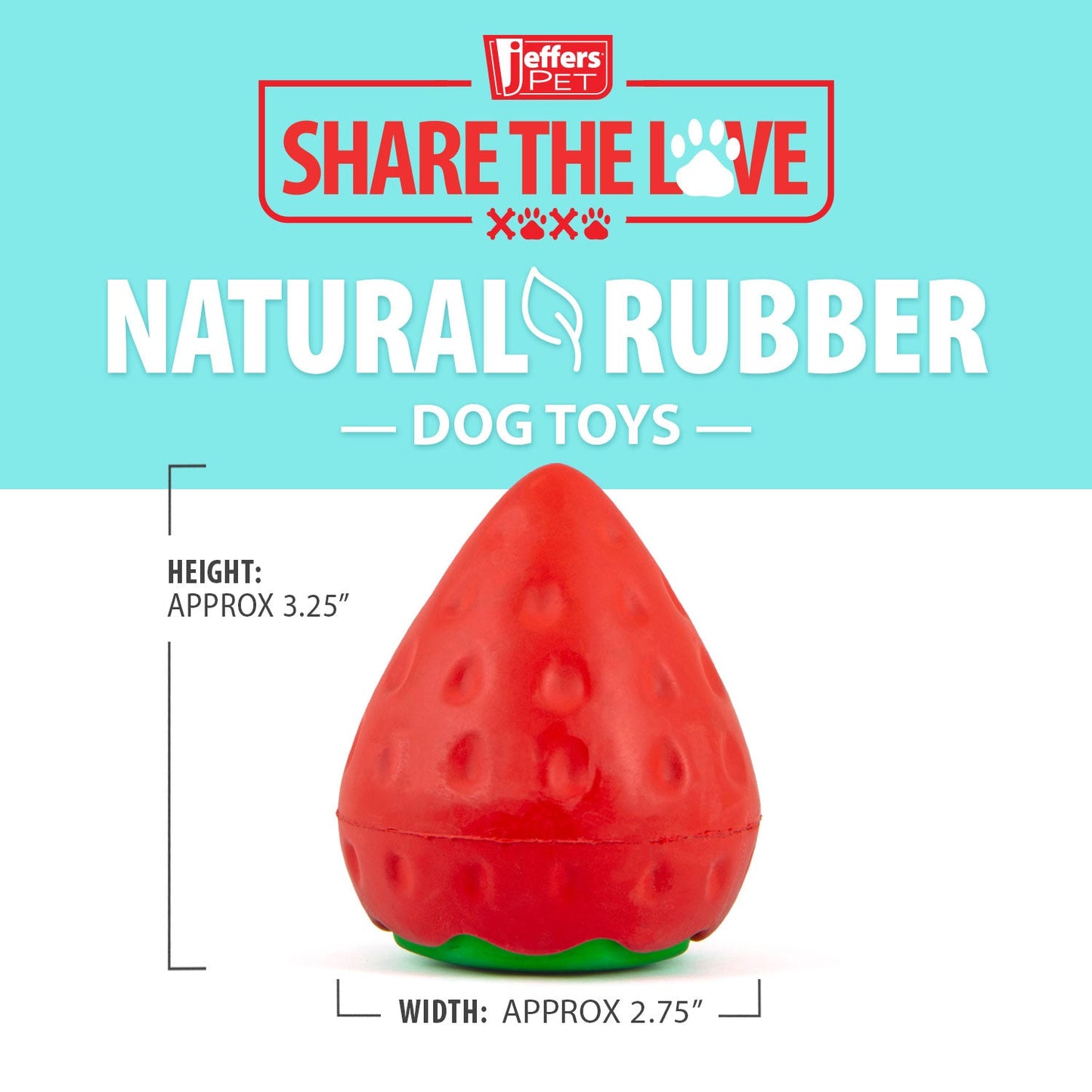 Juguete masticable dental de caucho natural para perros, Jeffers Squeaky Strawberry, con chirriador y aroma a vainilla para masticadores medianos