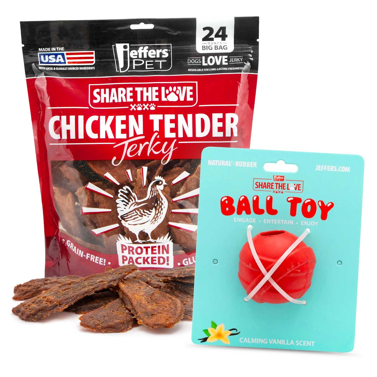 Kit de juguetes masticables rellenables para perros Jeffers con golosinas de pollo deshidratado