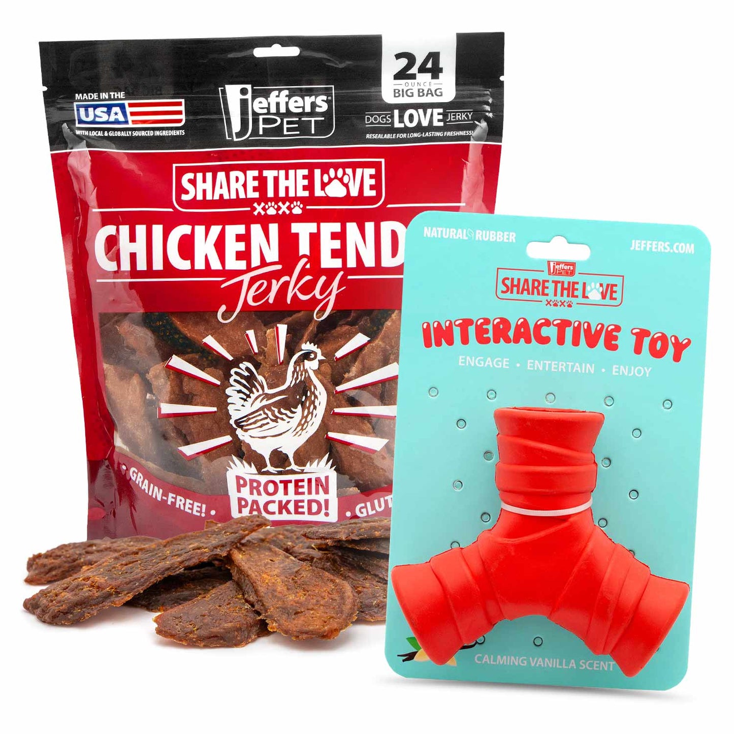 Kit de juguetes masticables rellenables para perros Jeffers con golosinas de pollo deshidratado