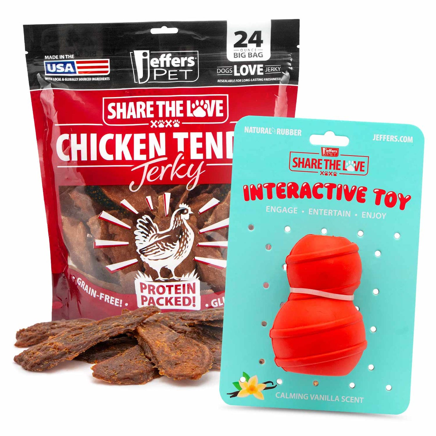 Kit de juguetes masticables rellenables para perros Jeffers con golosinas de pollo deshidratado