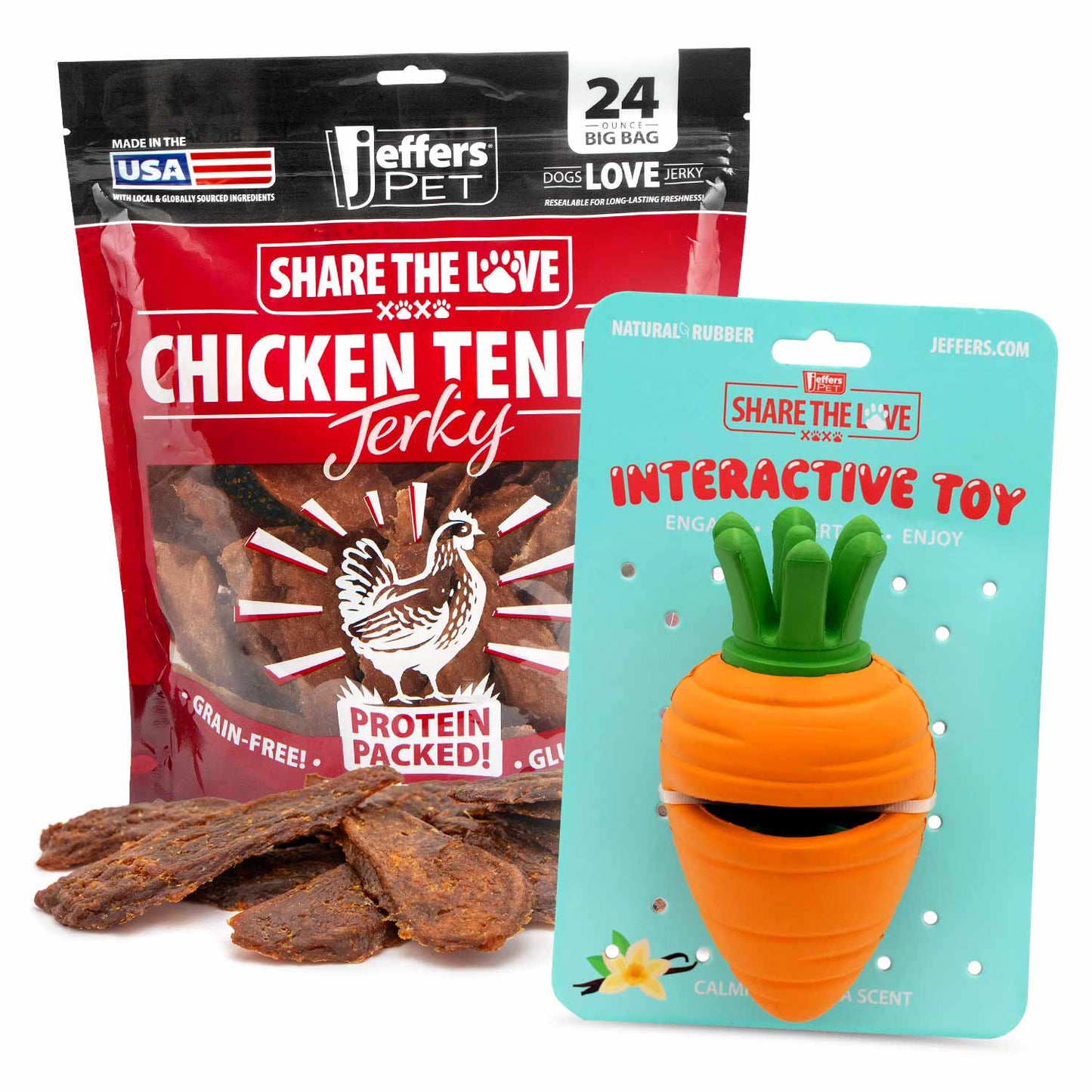 Kit de juguetes masticables rellenables para perros Jeffers con golosinas de pollo deshidratado