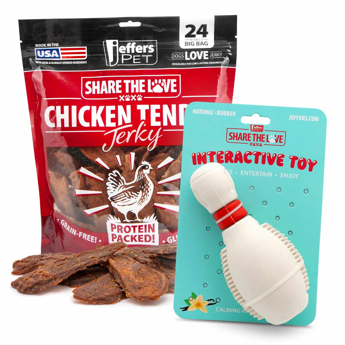 Kit de juguetes masticables rellenables para perros Jeffers con golosinas de pollo deshidratado