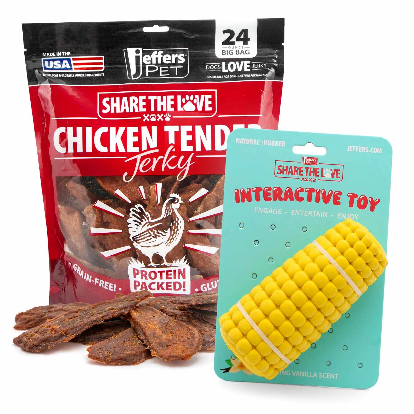 Kit de juguetes masticables rellenables para perros Jeffers con golosinas de pollo deshidratado