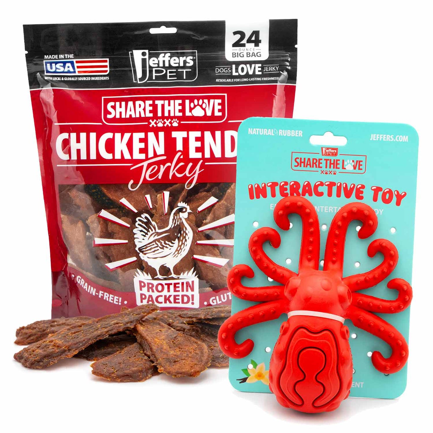 Kit de juguetes masticables rellenables para perros Jeffers con golosinas de pollo deshidratado