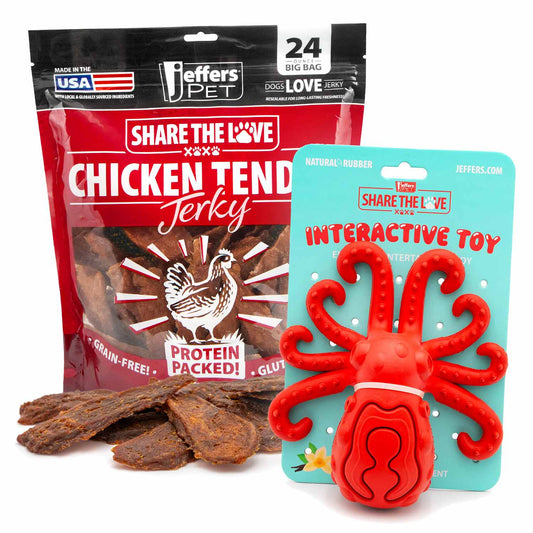 Kit de juguetes masticables rellenables para perros Jeffers con golosinas de pollo deshidratado