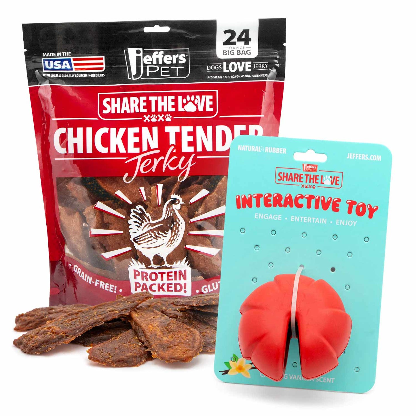 Kit de juguetes masticables rellenables para perros Jeffers con golosinas de pollo deshidratado