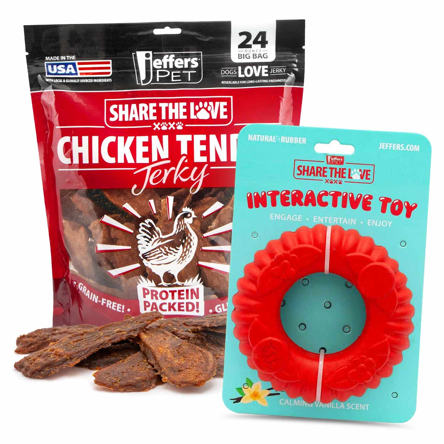 Kit de juguetes masticables rellenables para perros Jeffers con golosinas de pollo deshidratado