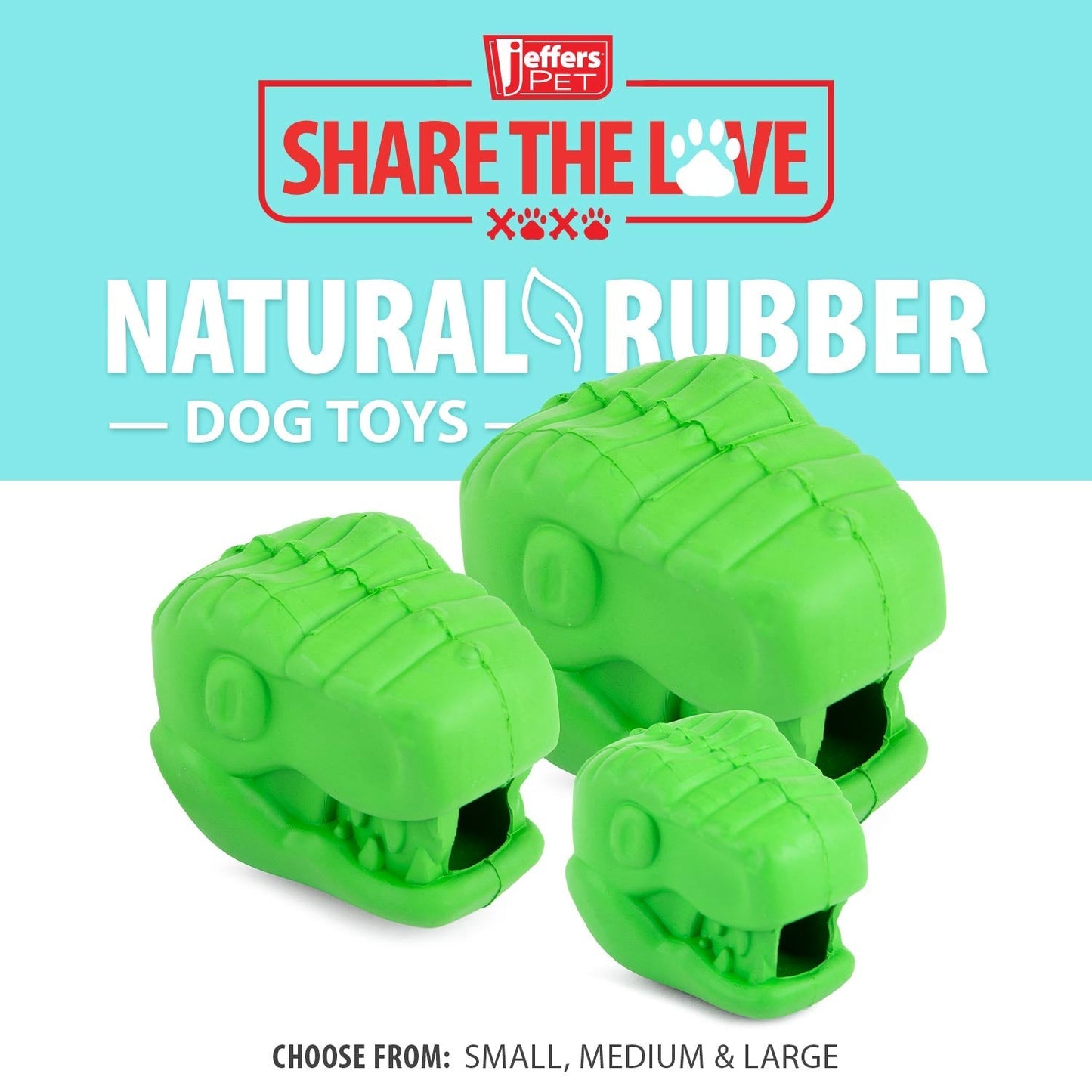 Juguete masticable dental Jeffers T-Rex de caucho natural para dispensar golosinas para masticadores medianos con aroma a vainilla