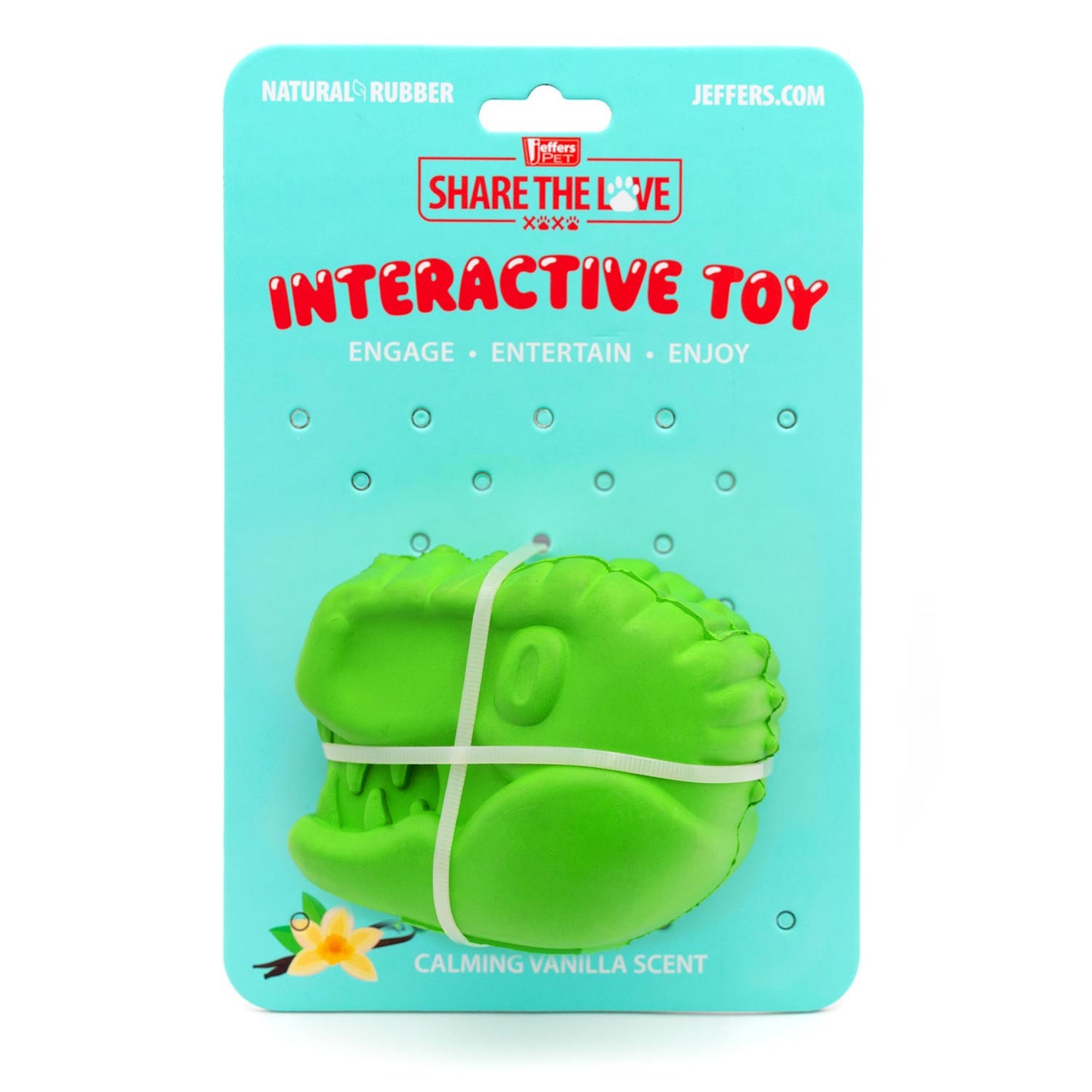 Juguete masticable dental Jeffers T-Rex de caucho natural para dispensar golosinas para masticadores medianos con aroma a vainilla