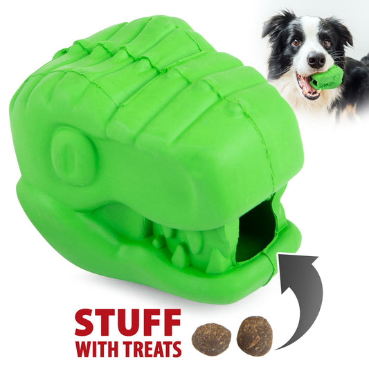 Juguete masticable dental Jeffers T-Rex de caucho natural para dispensar golosinas para masticadores medianos con aroma a vainilla