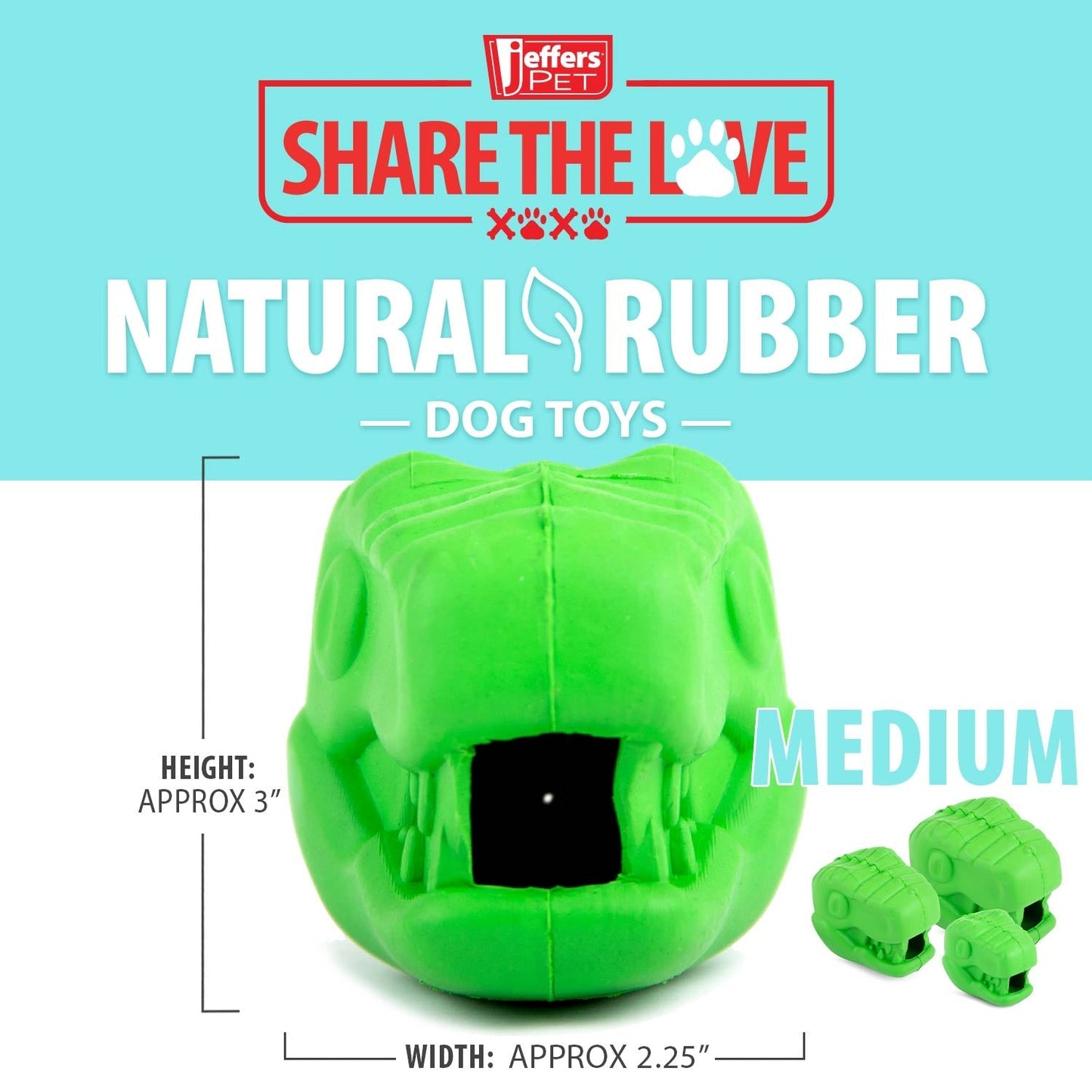 Juguete masticable dental Jeffers T-Rex de caucho natural para dispensar golosinas para masticadores medianos con aroma a vainilla