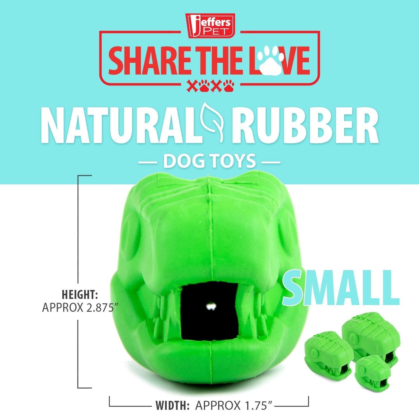 Juguete masticable dental Jeffers T-Rex de caucho natural para dispensar golosinas para masticadores medianos con aroma a vainilla
