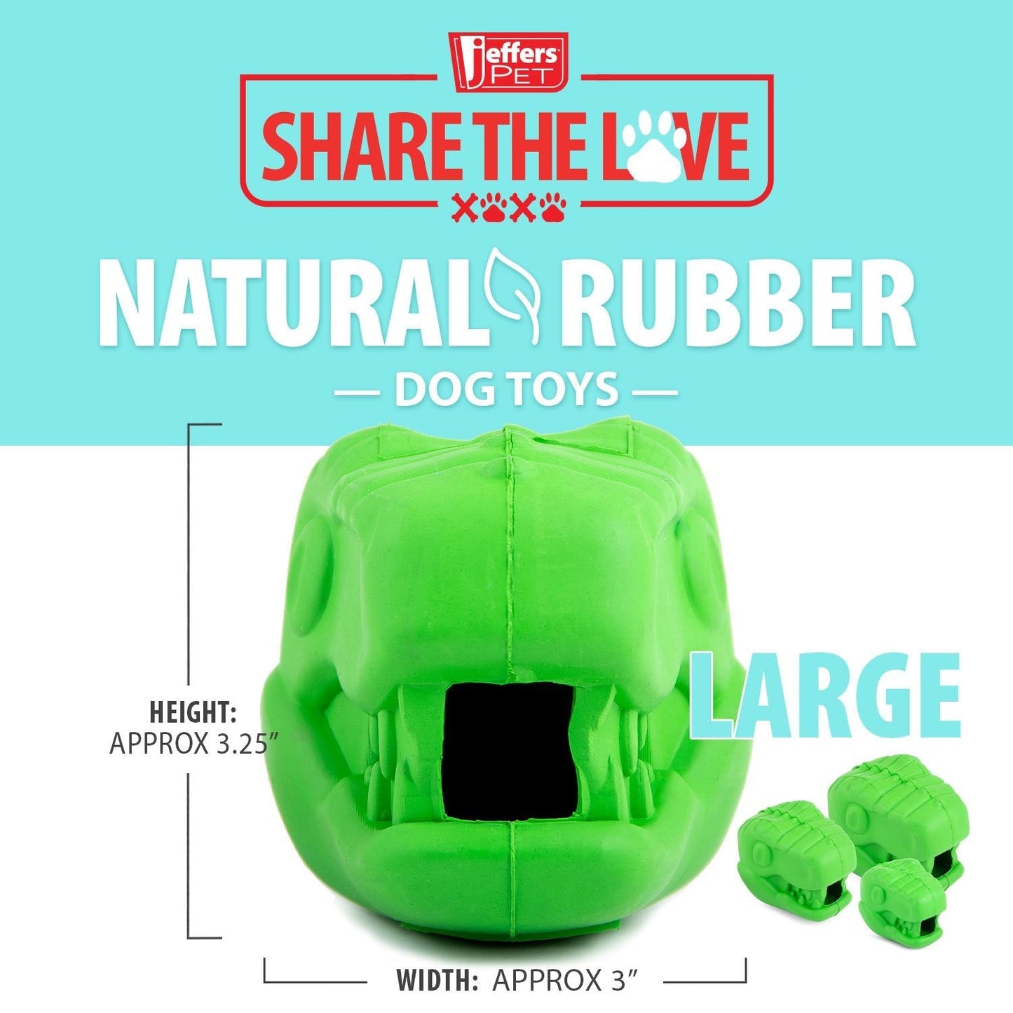 Juguete masticable dental Jeffers T-Rex de caucho natural para dispensar golosinas para masticadores medianos con aroma a vainilla