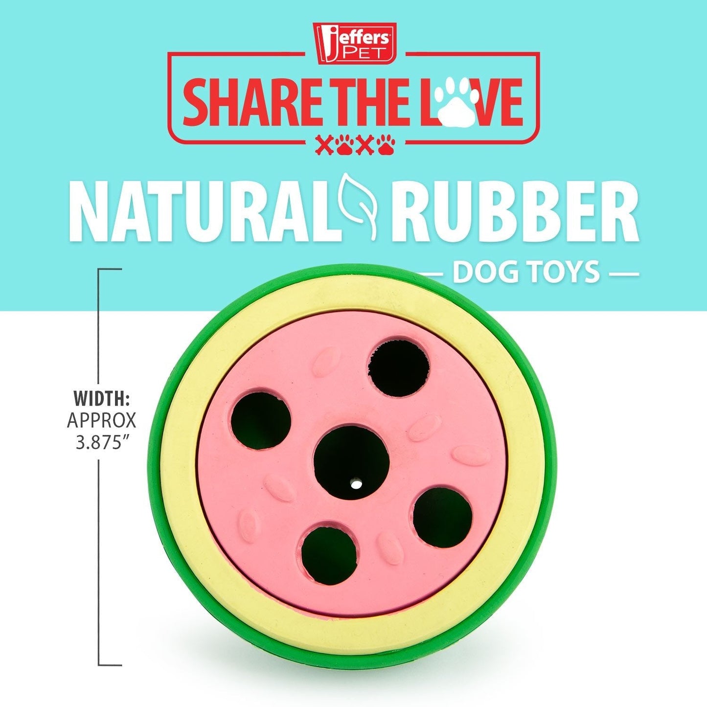 Juguete masticable dental de caucho natural Jeffers Watermelon para perros con dispensador de golosinas y aroma a vainilla
