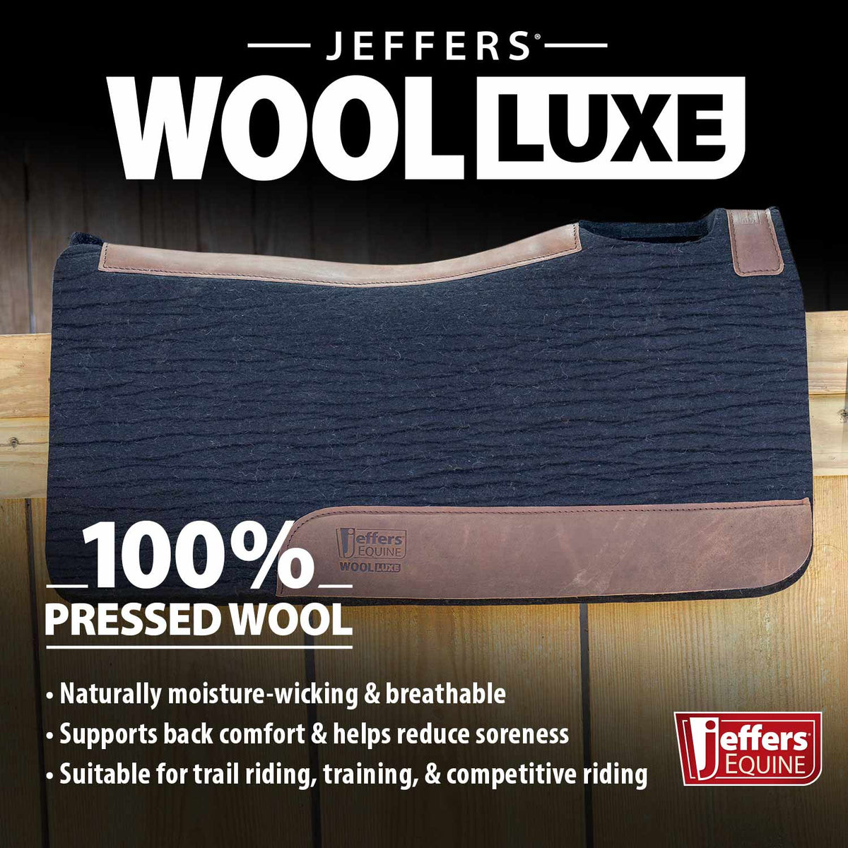 Manta de Silla de Montar Jeffers WoolLuxe 100% Lana Equina – Acolchada, Transpirable y Amortiguadora