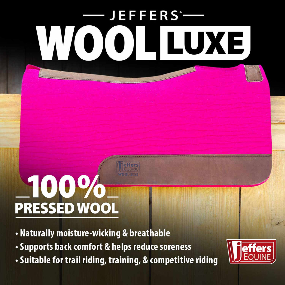 Manta de Silla de Montar Jeffers WoolLuxe 100% Lana Equina – Acolchada, Transpirable y Amortiguadora