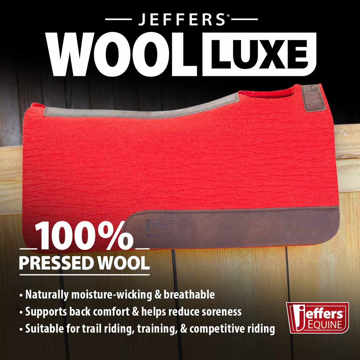 Manta de Silla de Montar Jeffers WoolLuxe 100% Lana Equina – Acolchada, Transpirable y Amortiguadora