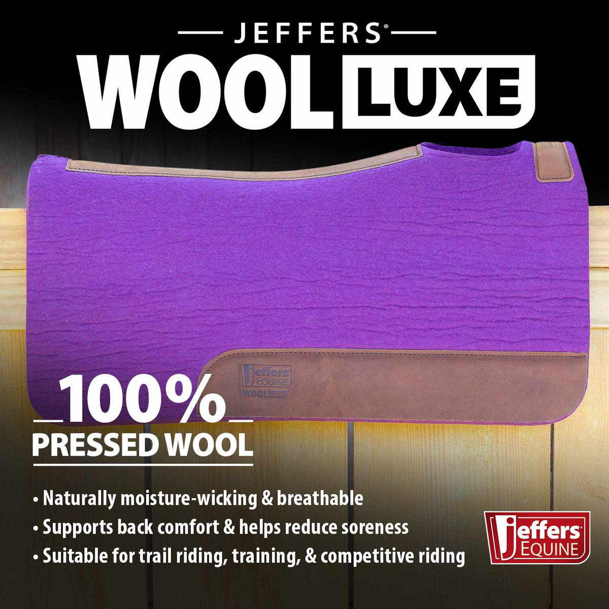 Manta de Silla de Montar Jeffers WoolLuxe 100% Lana Equina – Acolchada, Transpirable y Amortiguadora