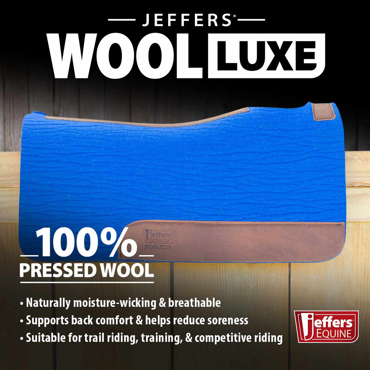 Manta de Silla de Montar Jeffers WoolLuxe 100% Lana Equina – Acolchada, Transpirable y Amortiguadora