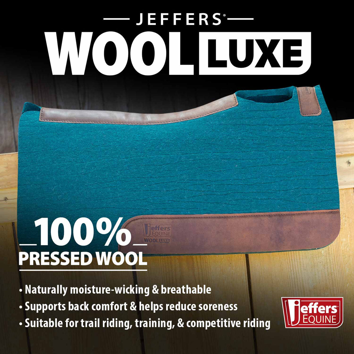 Manta de Silla de Montar Jeffers WoolLuxe 100% Lana Equina – Acolchada, Transpirable y Amortiguadora