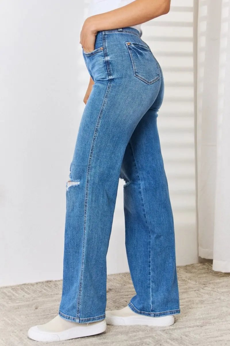 Accessories Trendsi Judy Blue Jeans + Women's High Waist + Everyday Wear + Straight Leg Jeans + Distressed & Comfy