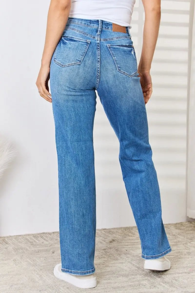 Accessories Trendsi Judy Blue Jeans + Women's High Waist + Everyday Wear + Straight Leg Jeans + Distressed & Comfy