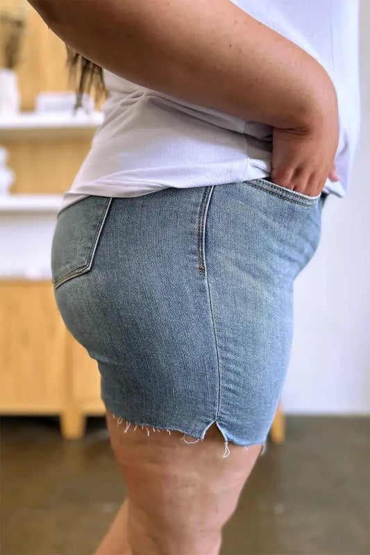 Shorts vaqueros de mujer - Cintura alta con bajo deshilachado - Cómodos y elásticos para verano