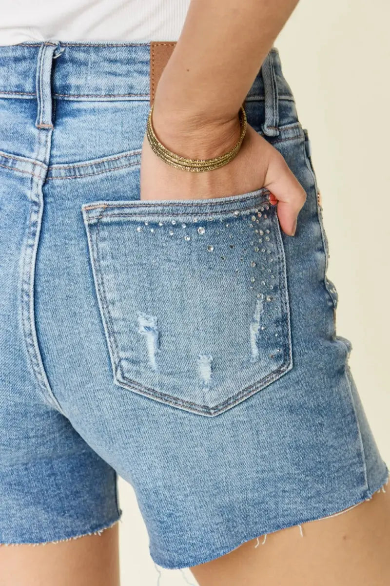 Trendsi Light Wash High Waist Denim Shorts